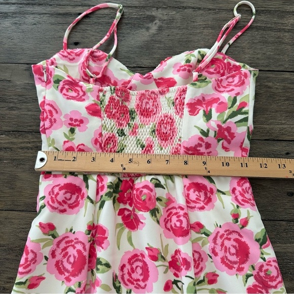 Zara XS Rose Floral Print Mini Dress Smocked Back Spring Easter Wedding Party - Picture 6 of 14